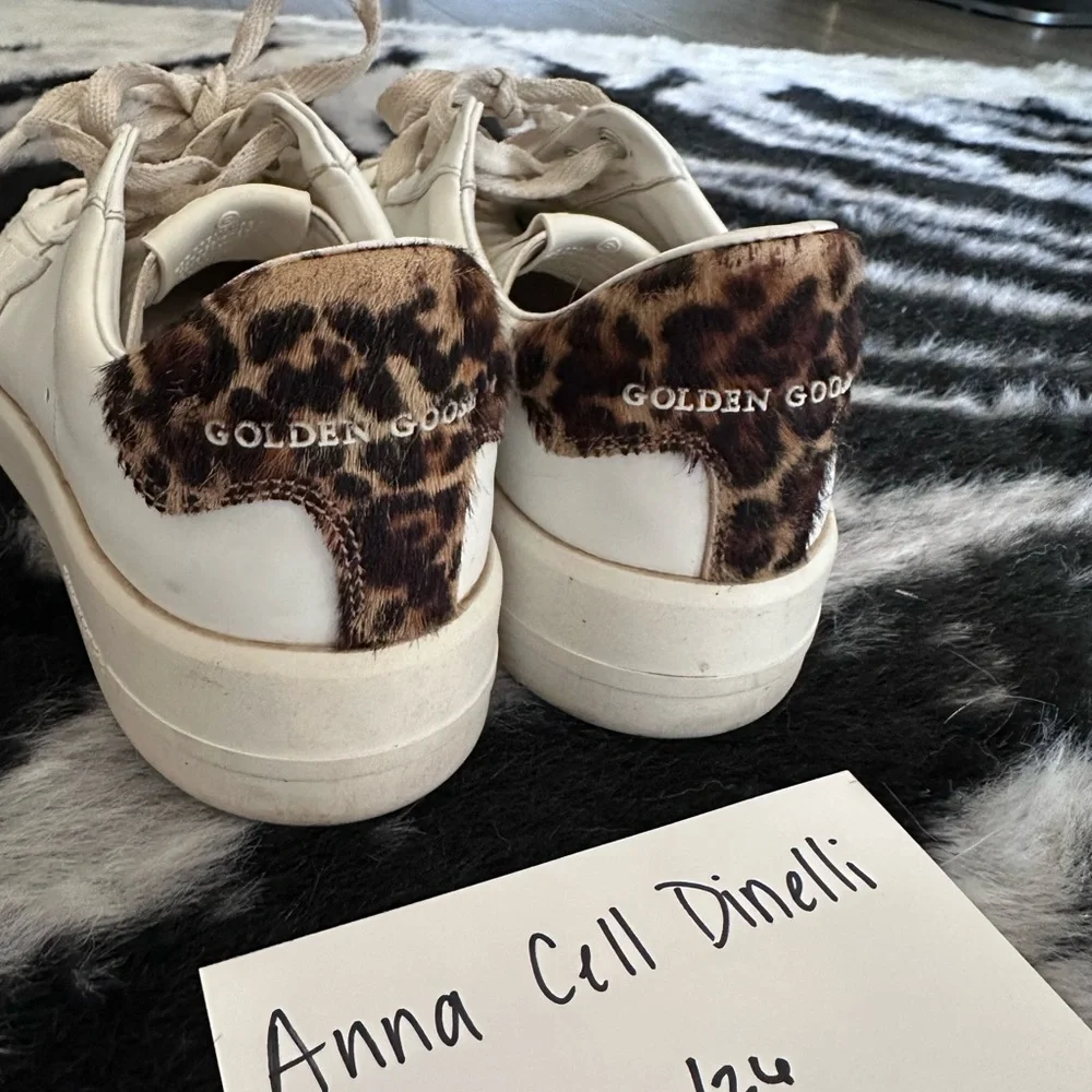 Purestar Golden Goose White Leather Sneakers with Leopard Heel Tab - Picture 8 of 8